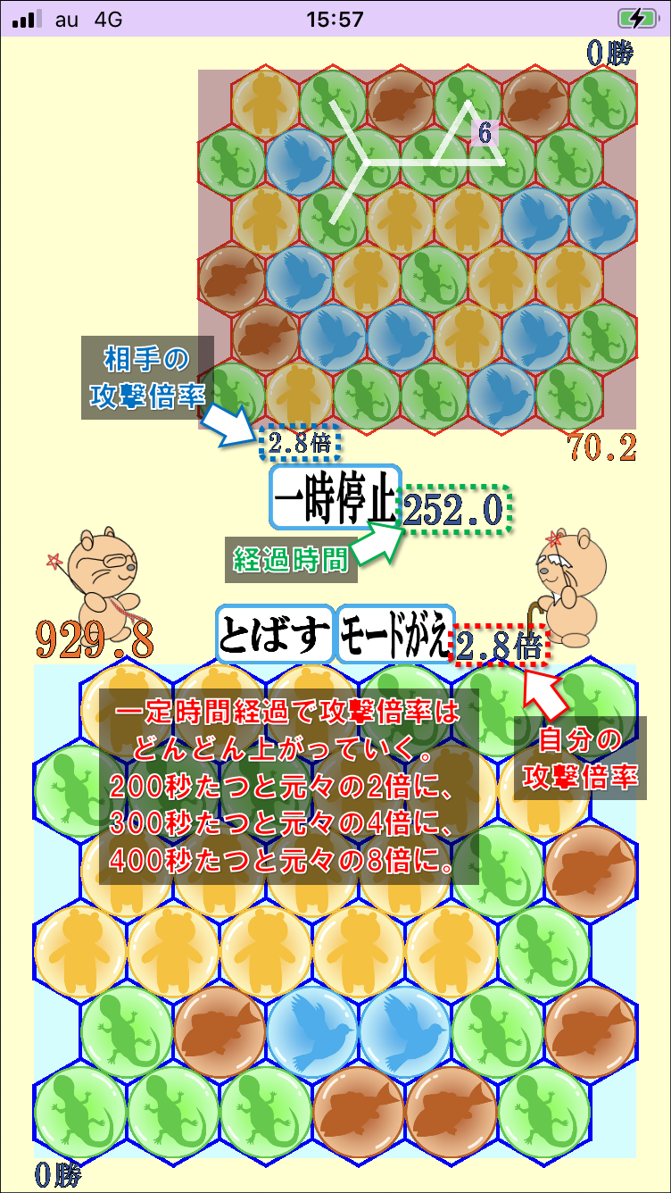 細かいルール（時間経過による攻撃倍率の上昇）