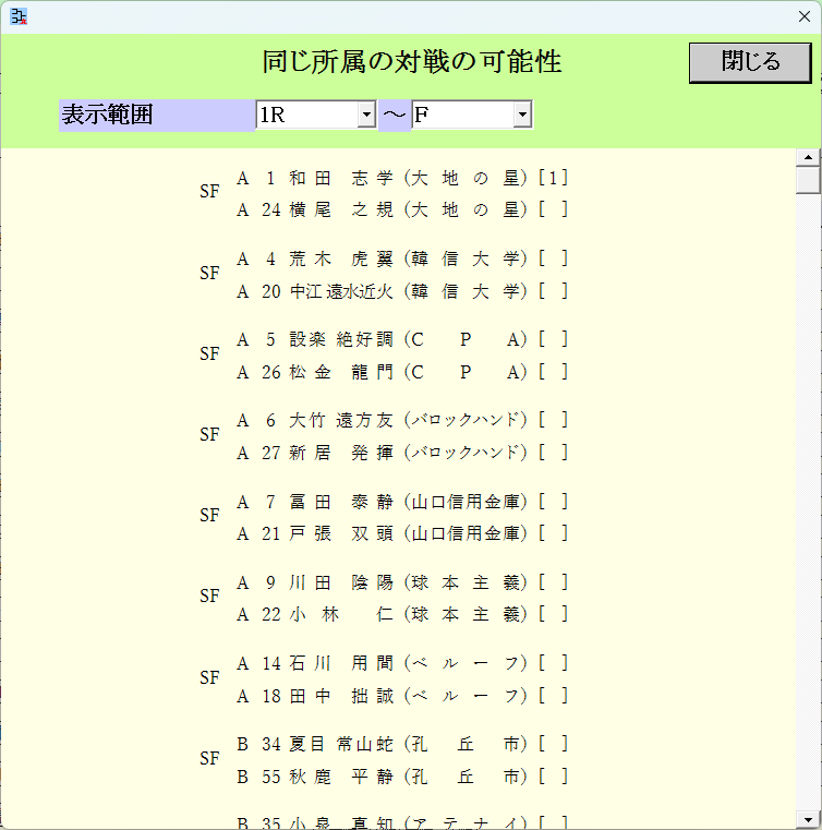 [同じ所属の対戦の可能性]画面