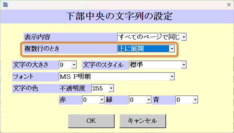 下部の文字列の設定