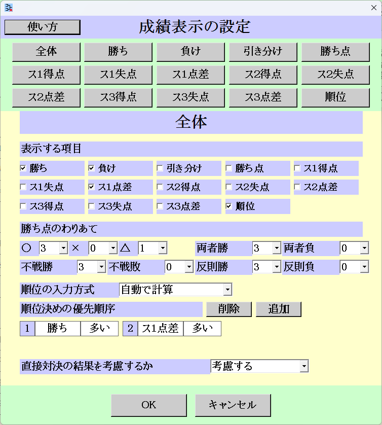 成績表示の設定