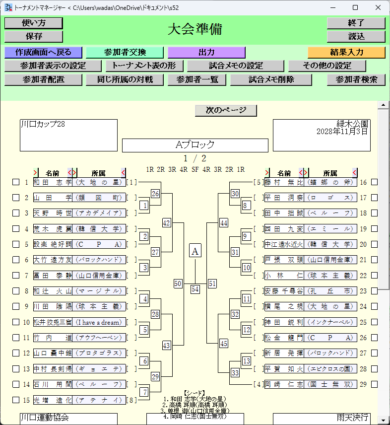 トーナメント表, 大会準備